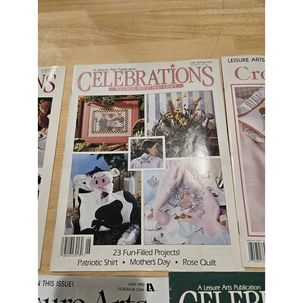 Vintage Leisure Arts Cross Stitch Magazine Lot of 7 Celebrations 1989-1991